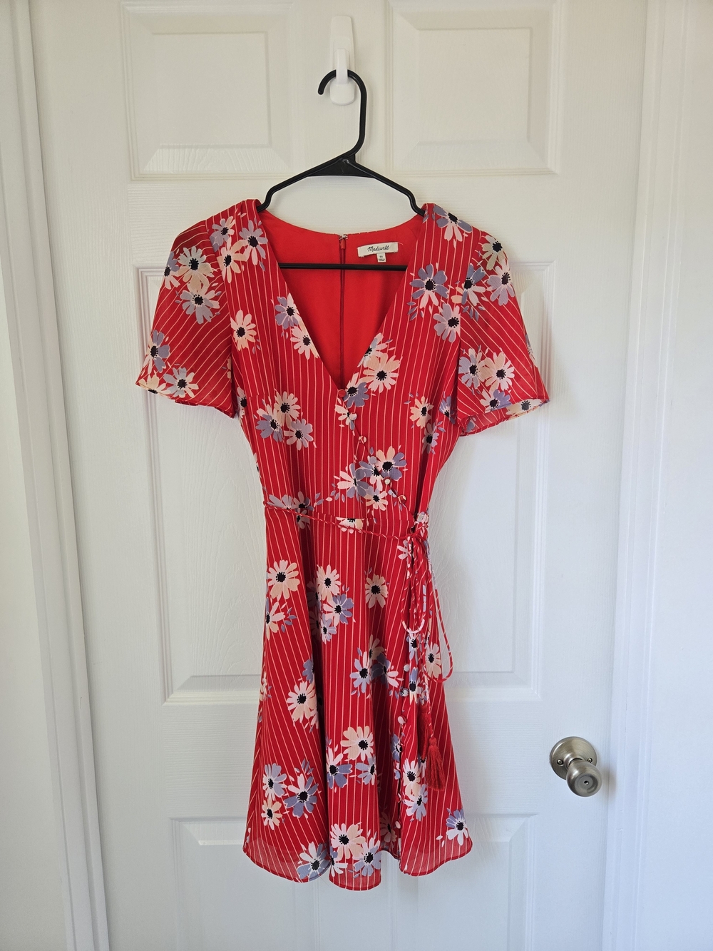 Madewell Red Floral Chiffon Wrap-Style Mini Dress Size 00